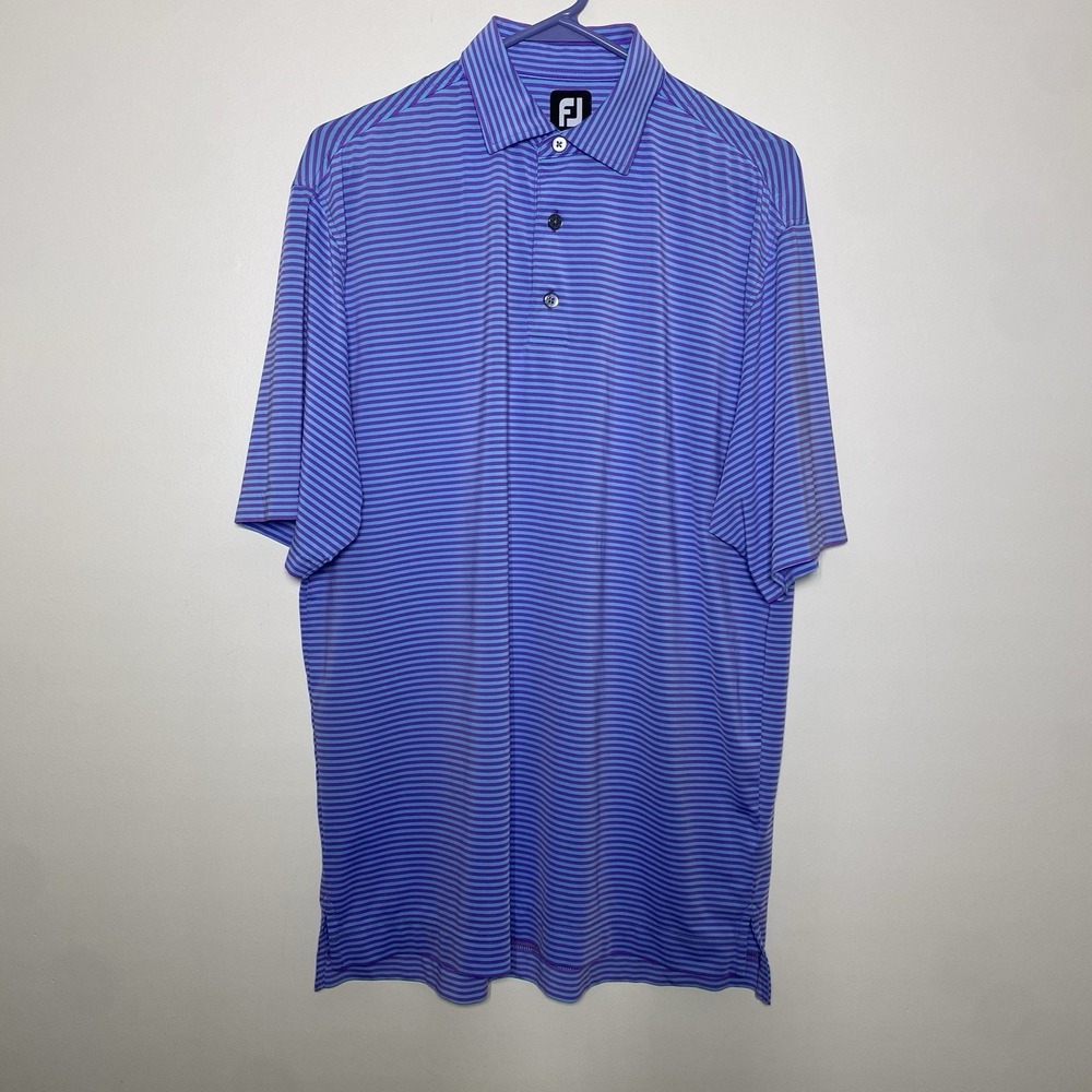 Footjoy Golf Polo Mens Medium Purple Blue Stripes Short Sleeve